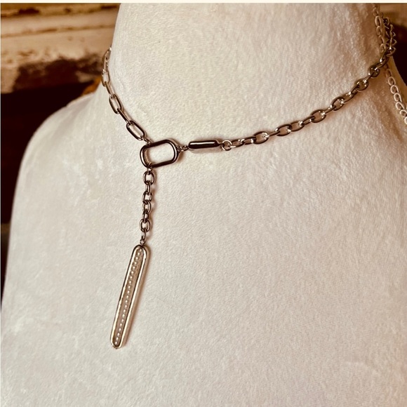 NEW Silver Tone and Pearl Chain Y Drop Collar Necklace - Picture 2 of 5